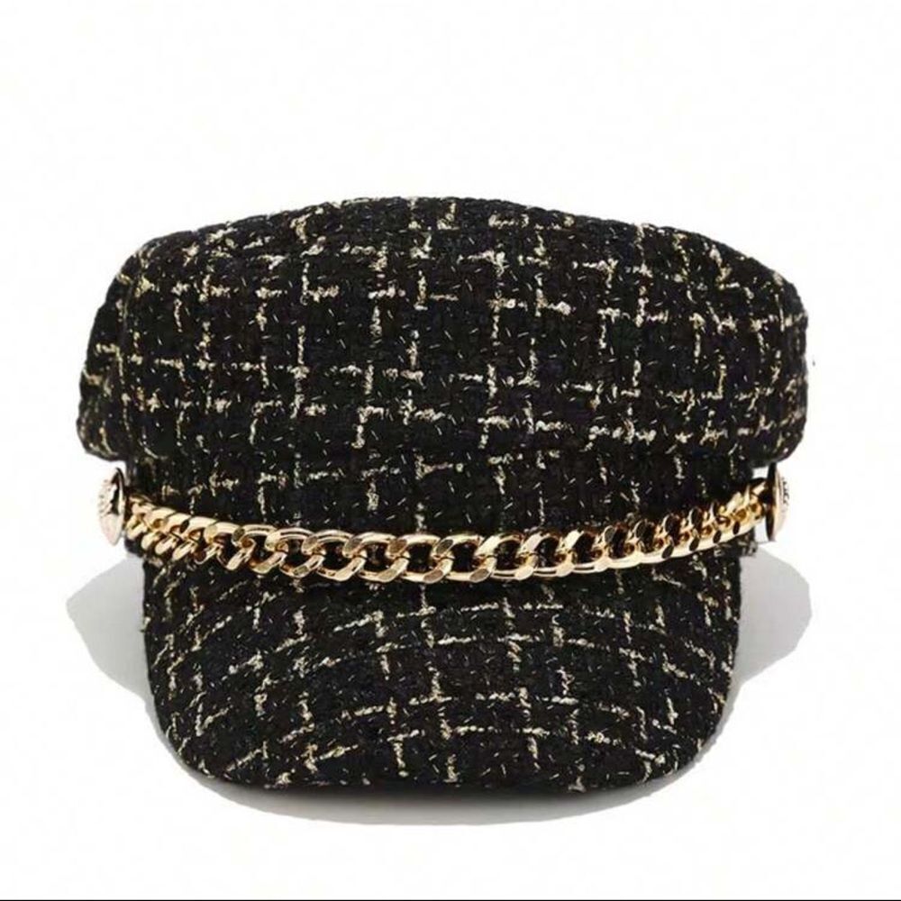 Women’s Tweed Chain Newsboy Cap – Chic & Elegant - Picture 7 of 9